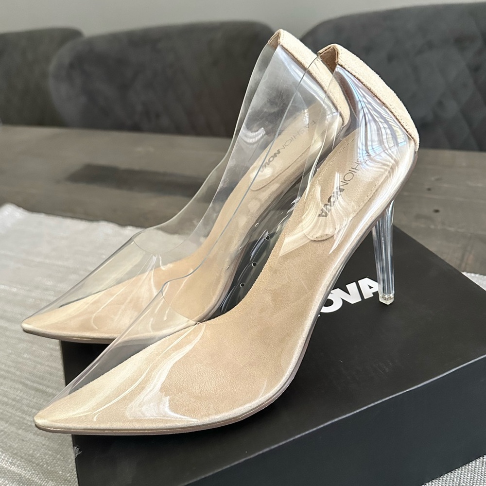 Fashion Nova Transparent and Beige Heels
